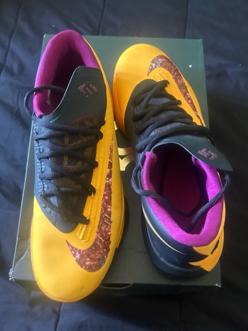 Nike Yellow Basketball Shoes with Black and Purple Details